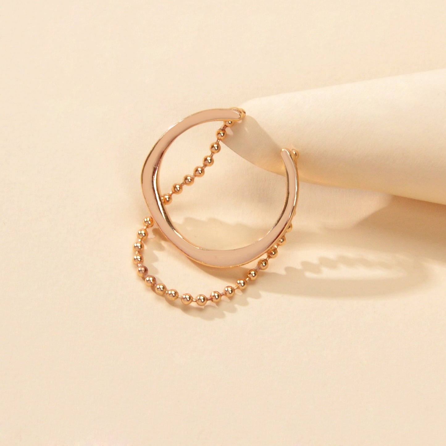 Designer Stylish Hippie Gold Popcorn Bead Chain Open Cuff Knuckle Cool Punk Ring
