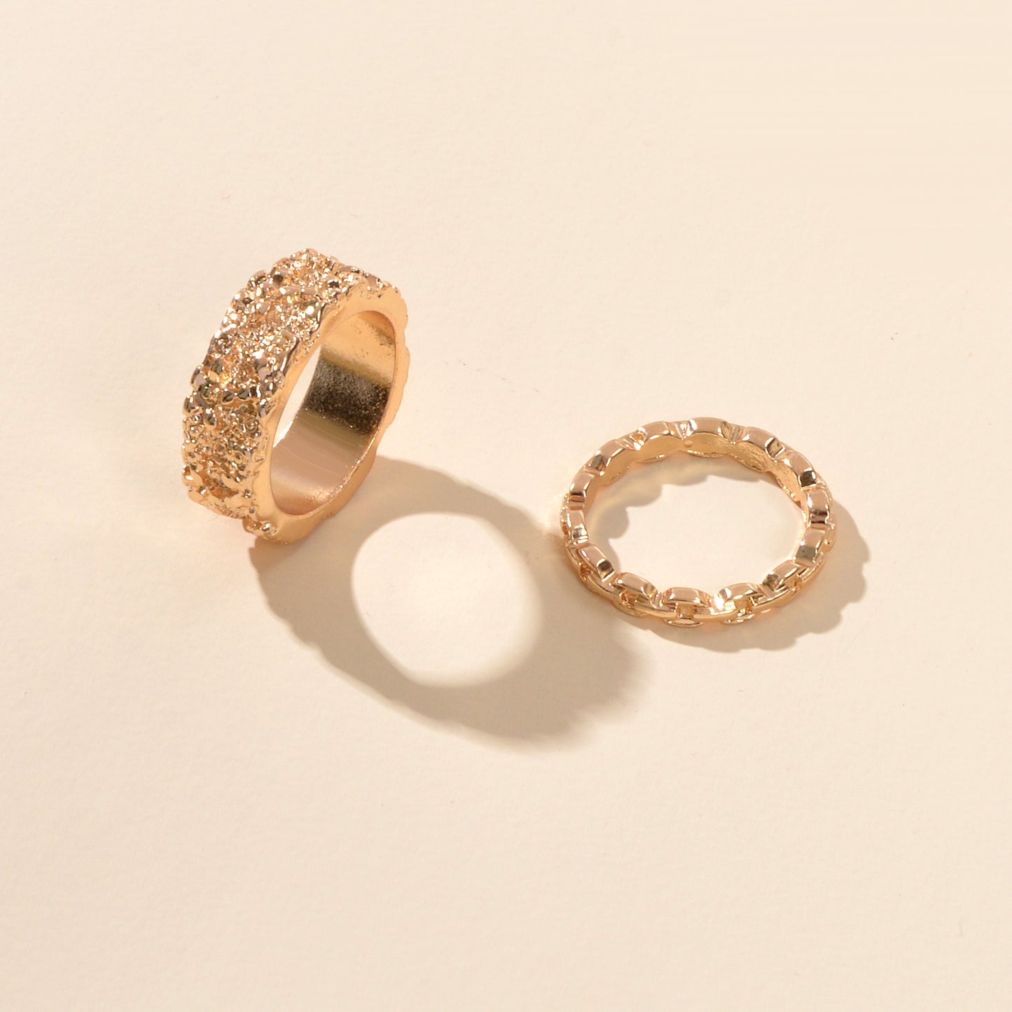 Trendy Jewellery Minimalist 2 pcs Gold Silver Stackable Multiple Finger Ring Set
