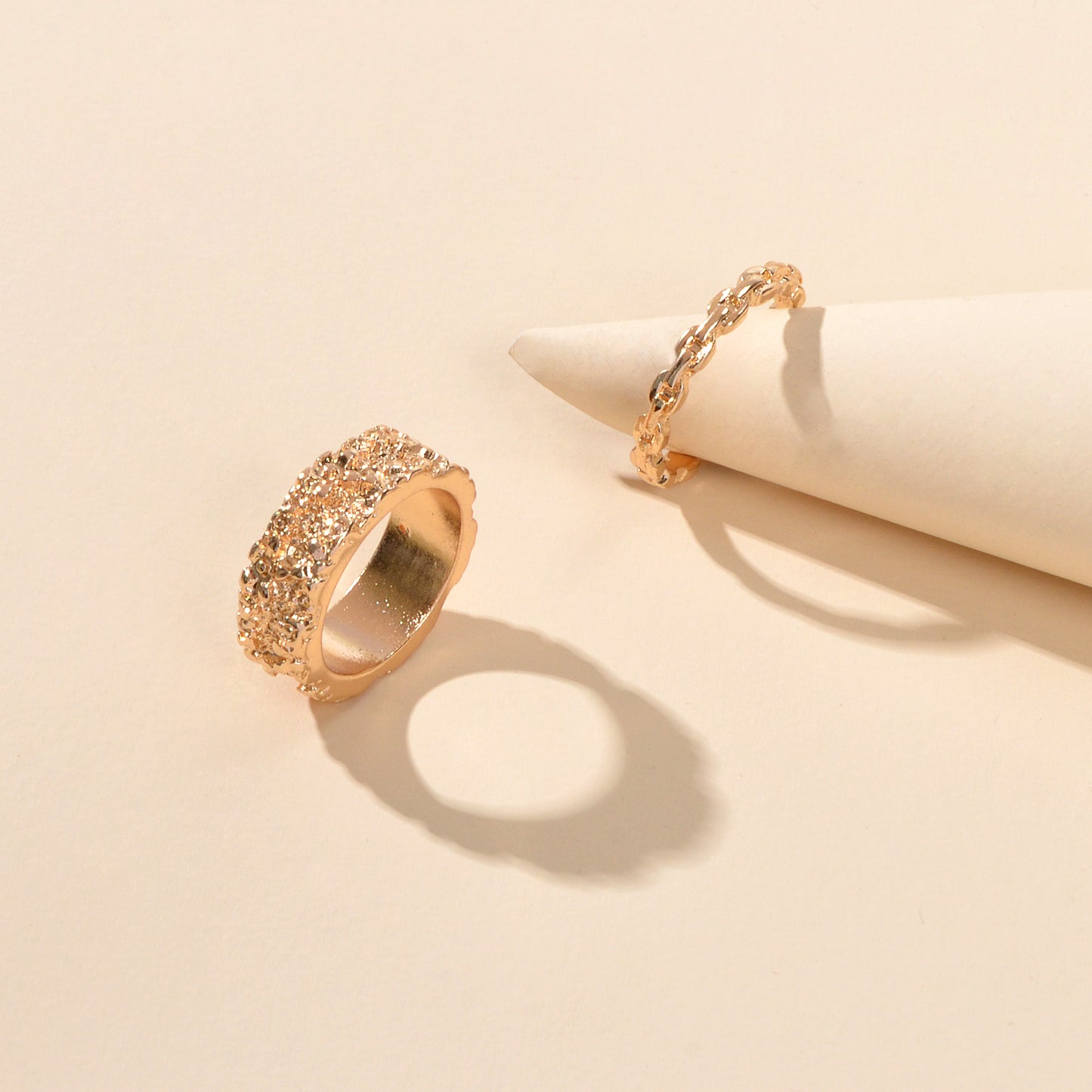 Trendy Jewellery Minimalist 2 pcs Gold Silver Stackable Multiple Finger Ring Set