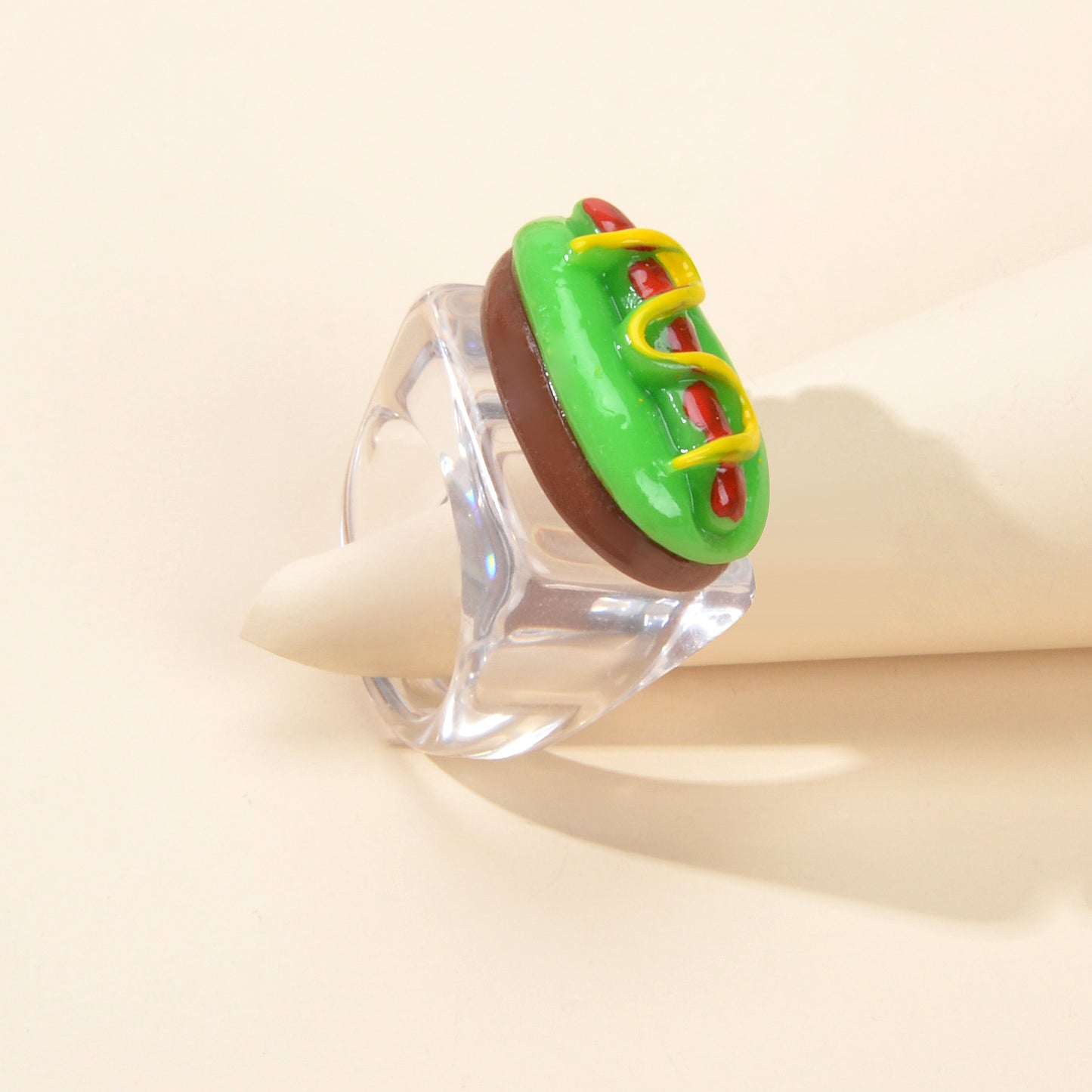 Unique Designer Multi-colored Hot Dog Resin Transparent Trendy Chunky Rings Gift