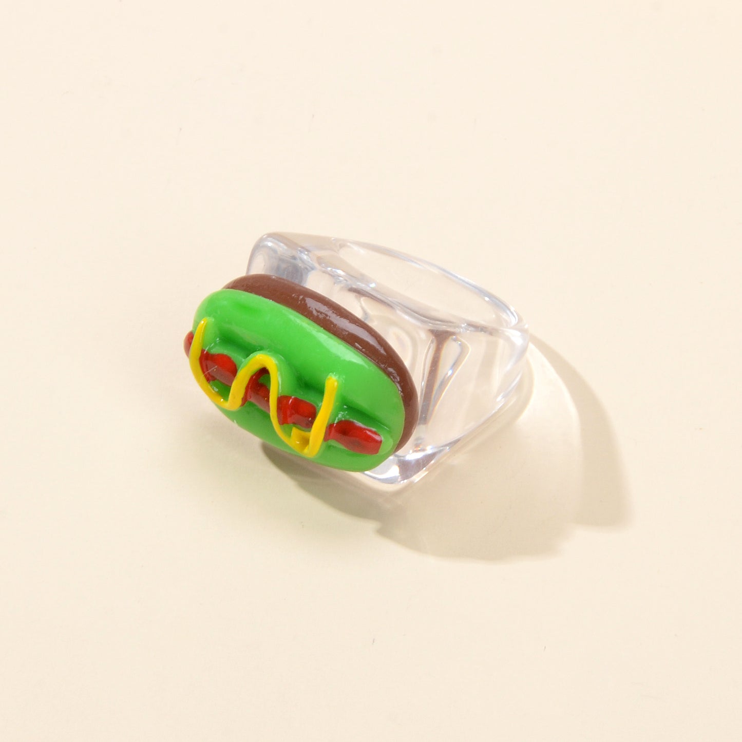 Unique Designer Multi-colored Hot Dog Resin Transparent Trendy Chunky Rings Gift