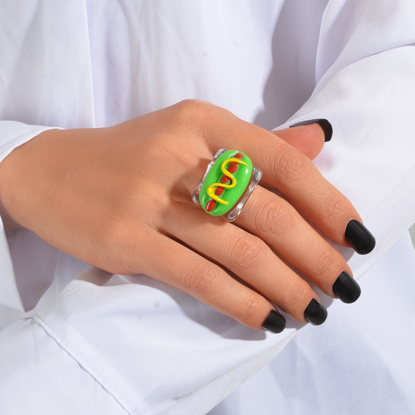 Unique Designer Multi-colored Hot Dog Resin Transparent Trendy Chunky Rings Gift