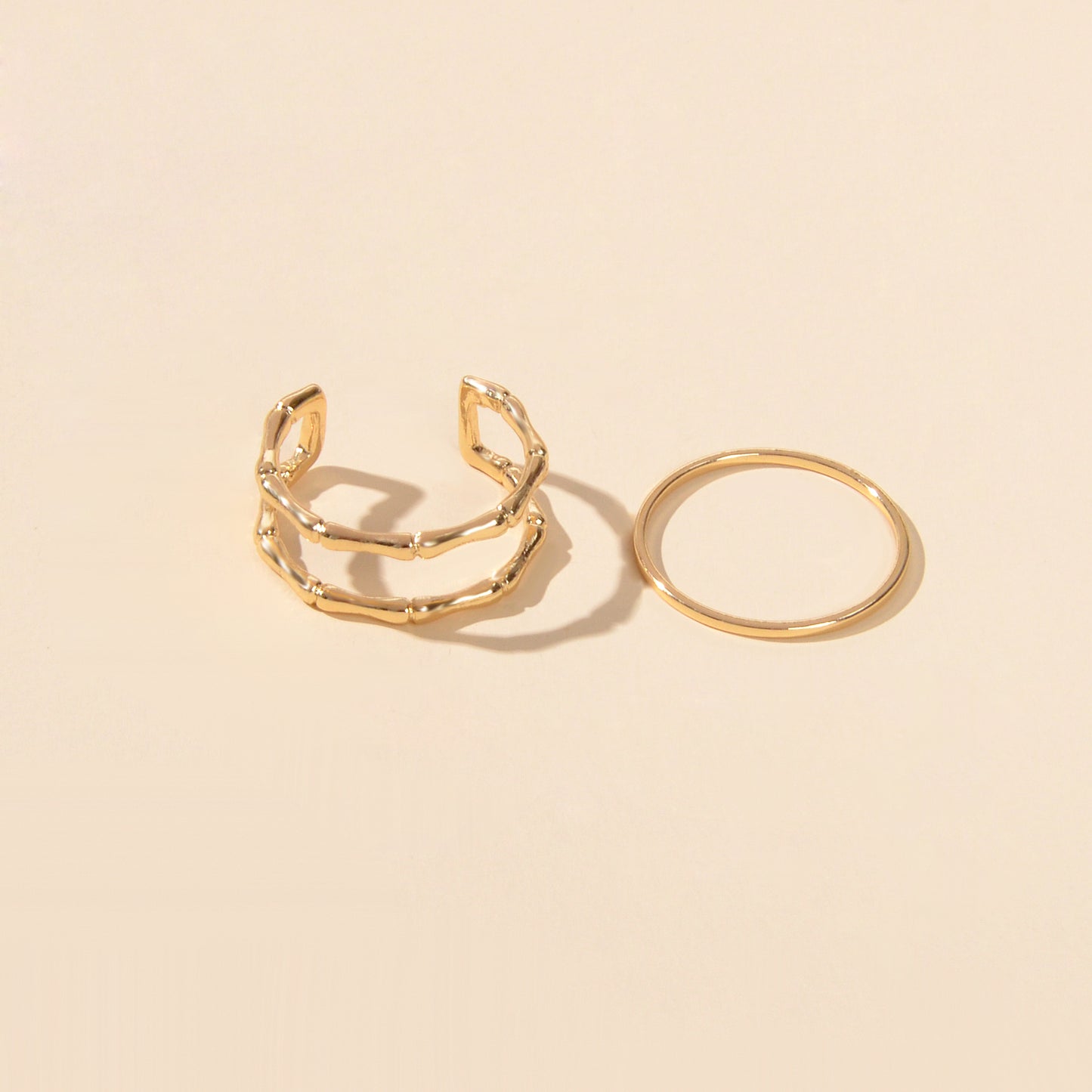 Trendy Jewelry 2pcs Minimalist Gold Silver Stackable Multiple Open Cuff Ring Set