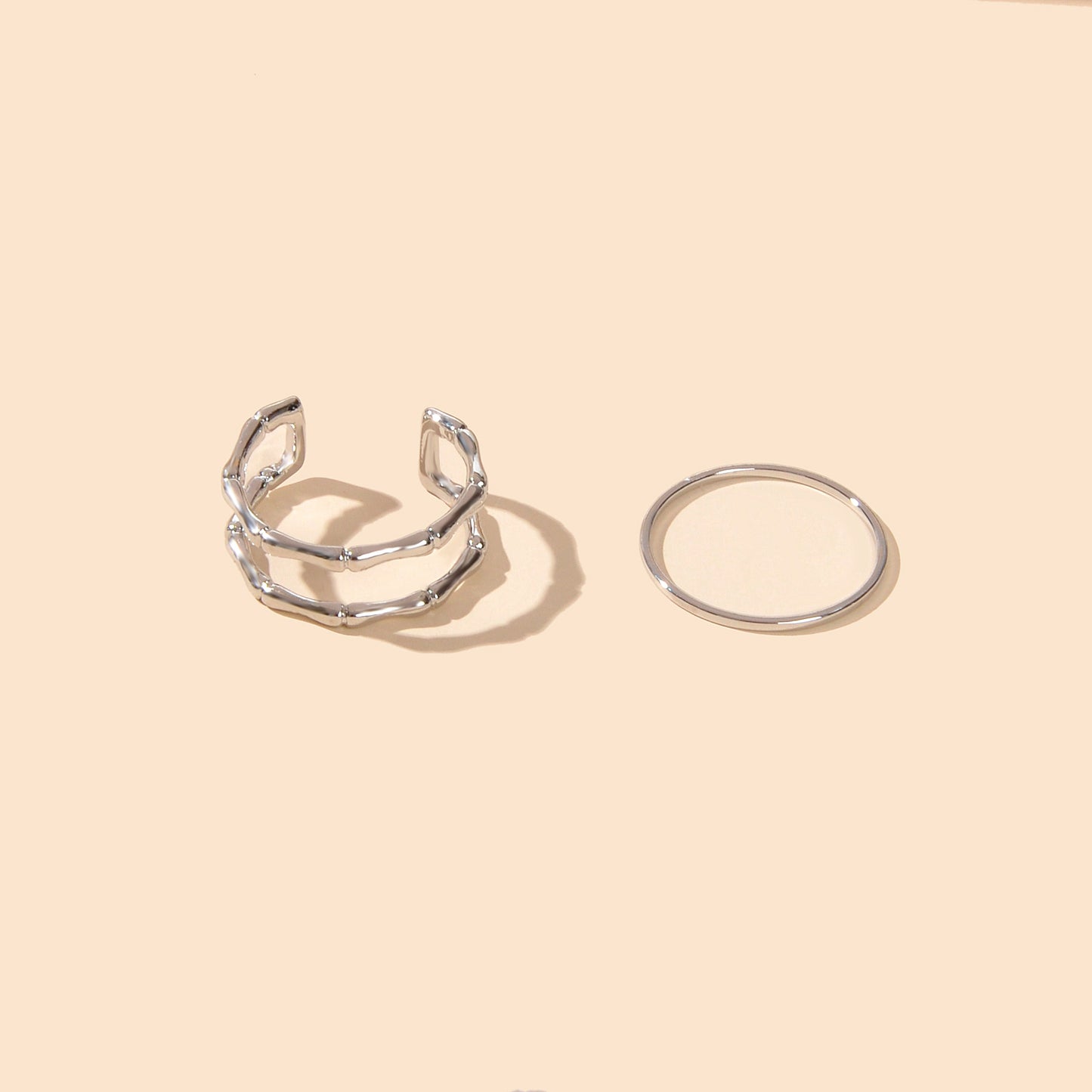 Trendy Jewelry 2pcs Minimalist Gold Silver Stackable Multiple Open Cuff Ring Set