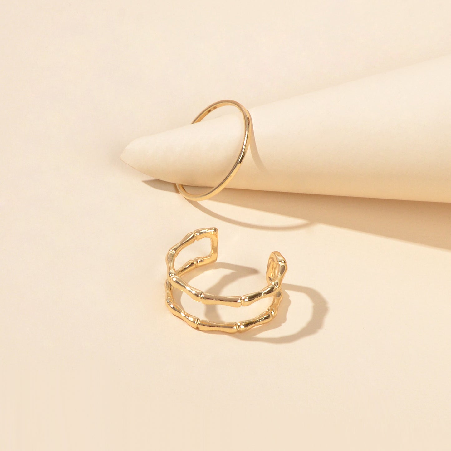 Trendy Jewelry 2pcs Minimalist Gold Silver Stackable Multiple Open Cuff Ring Set