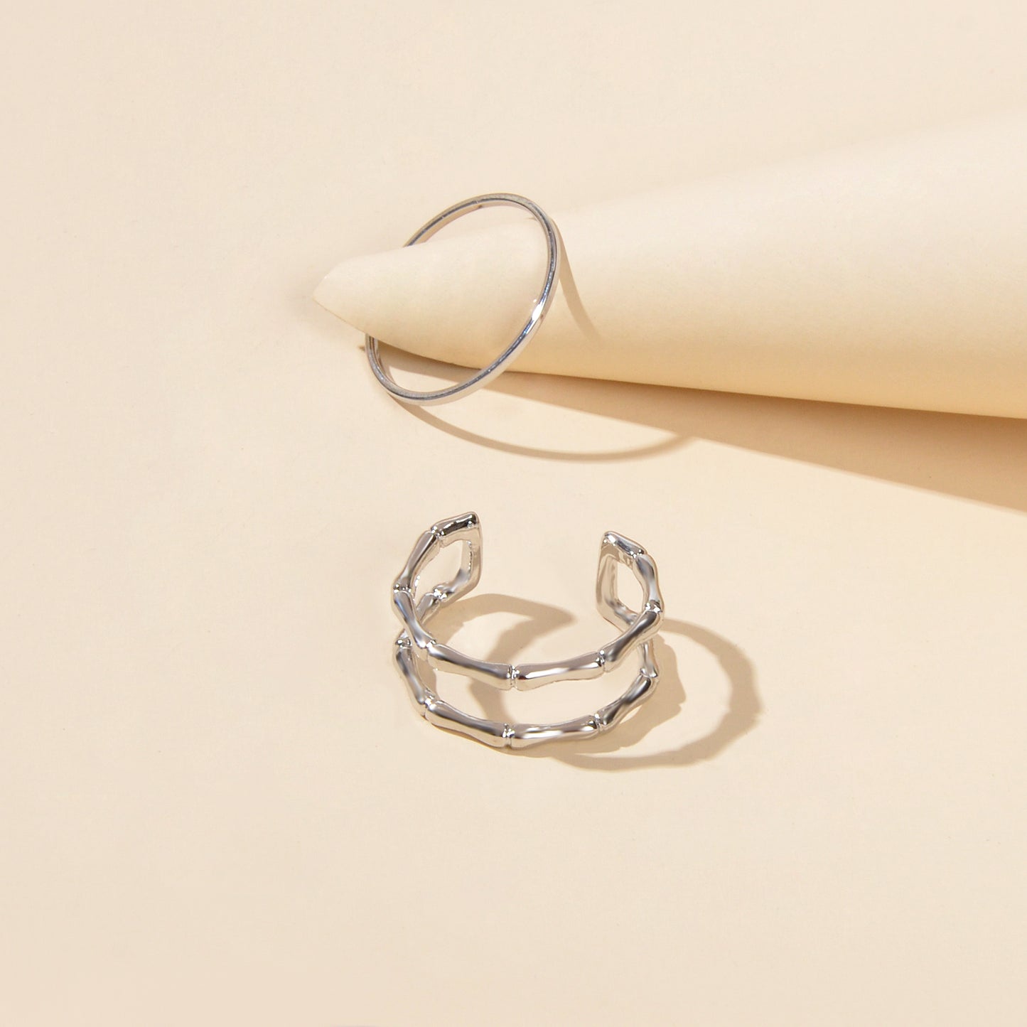 Trendy Jewelry 2pcs Minimalist Gold Silver Stackable Multiple Open Cuff Ring Set