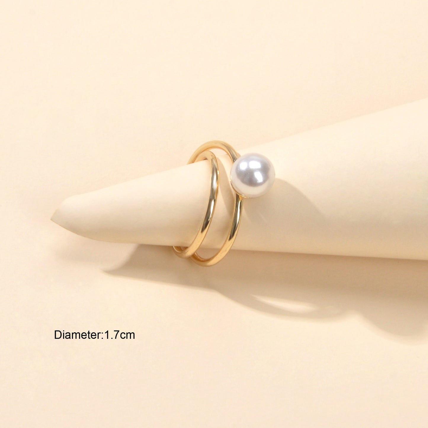 Perfect Engagement Jewelry Pearl Decor Metal Geometric Double layer Finger Ring