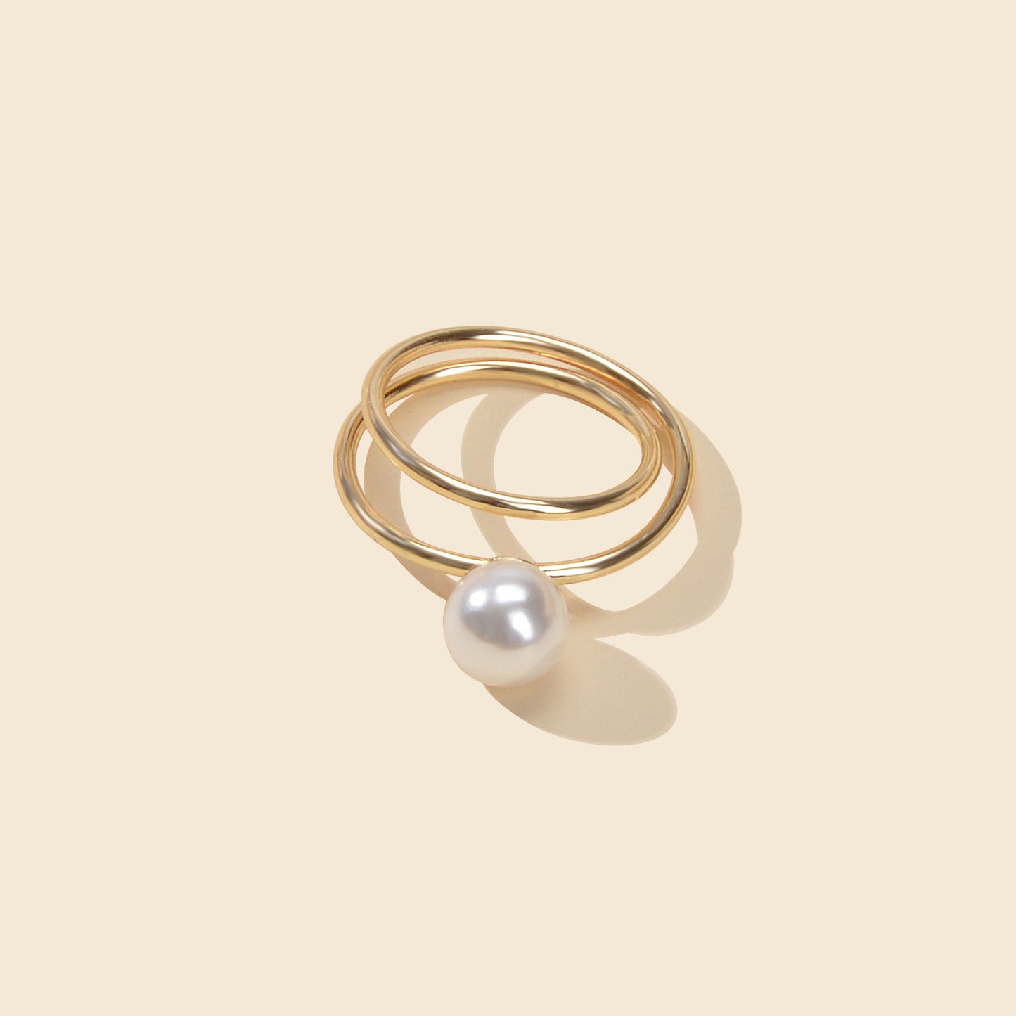 Perfect Engagement Jewelry Pearl Decor Metal Geometric Double layer Finger Ring