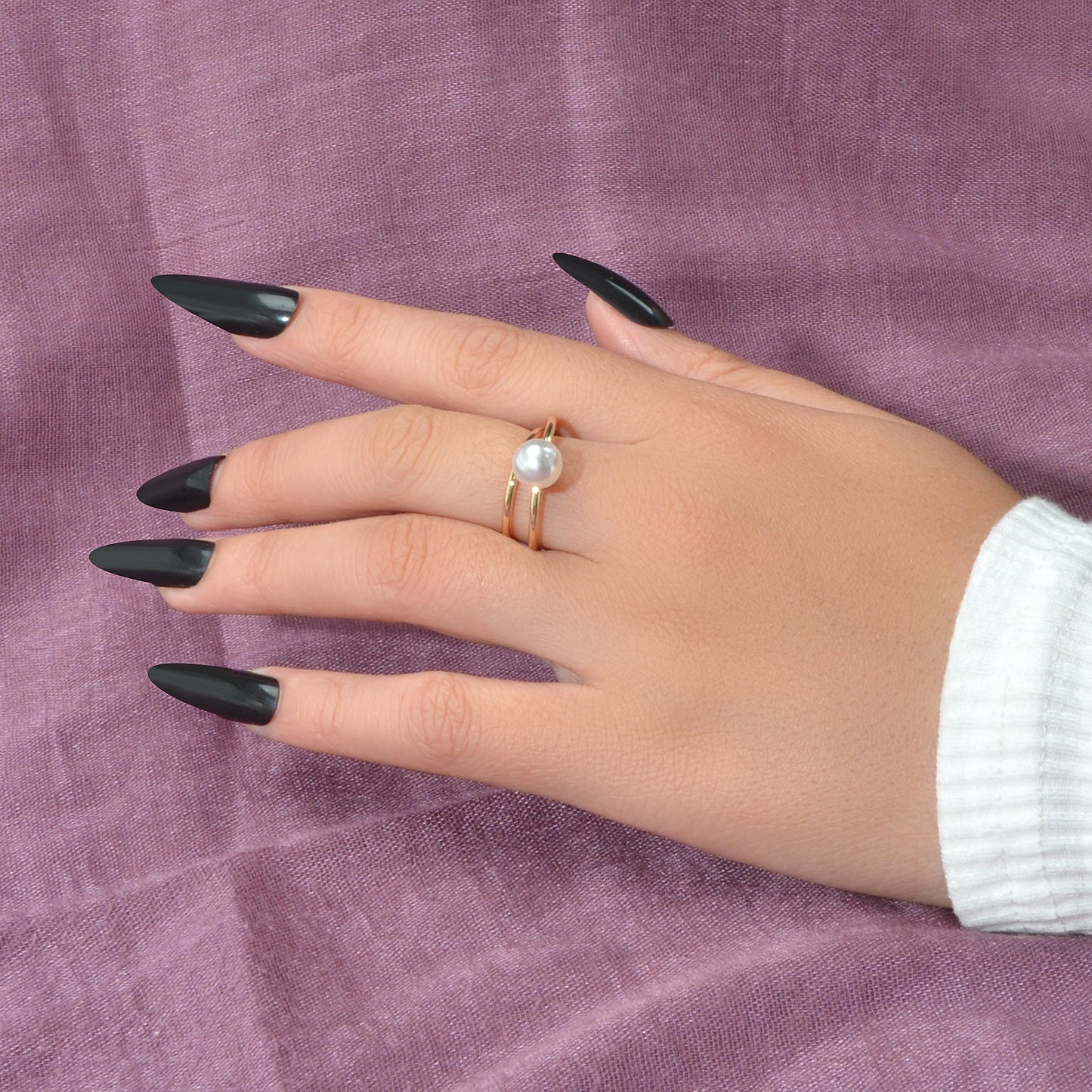 Perfect Engagement Jewelry Pearl Decor Metal Geometric Double layer Finger Ring