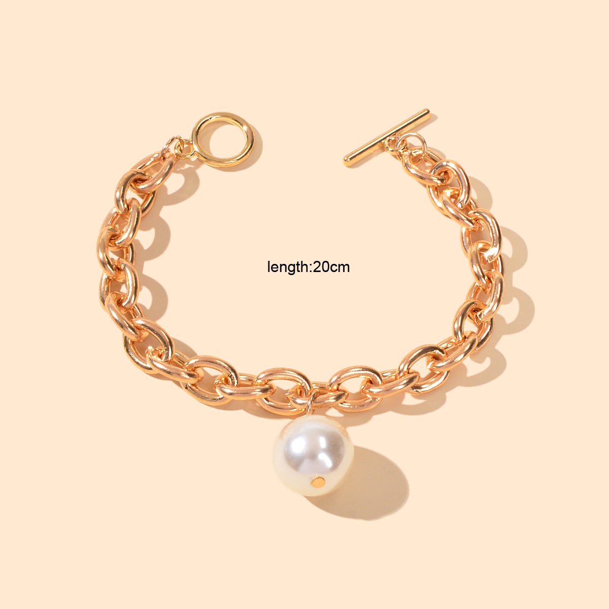 Punk Retro Pearl Beads Charm Crude Gold Link Bracelet Minimalist Ladies Jewelry