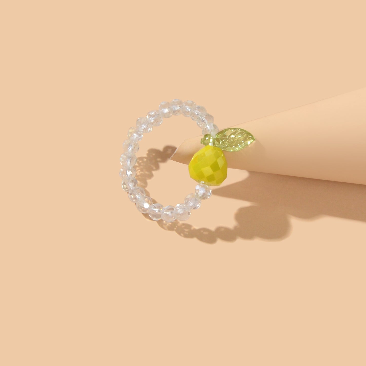 Dainty Gifts for Women Girls Handmade Transparent Resin Beads Elastic Fruit Ring