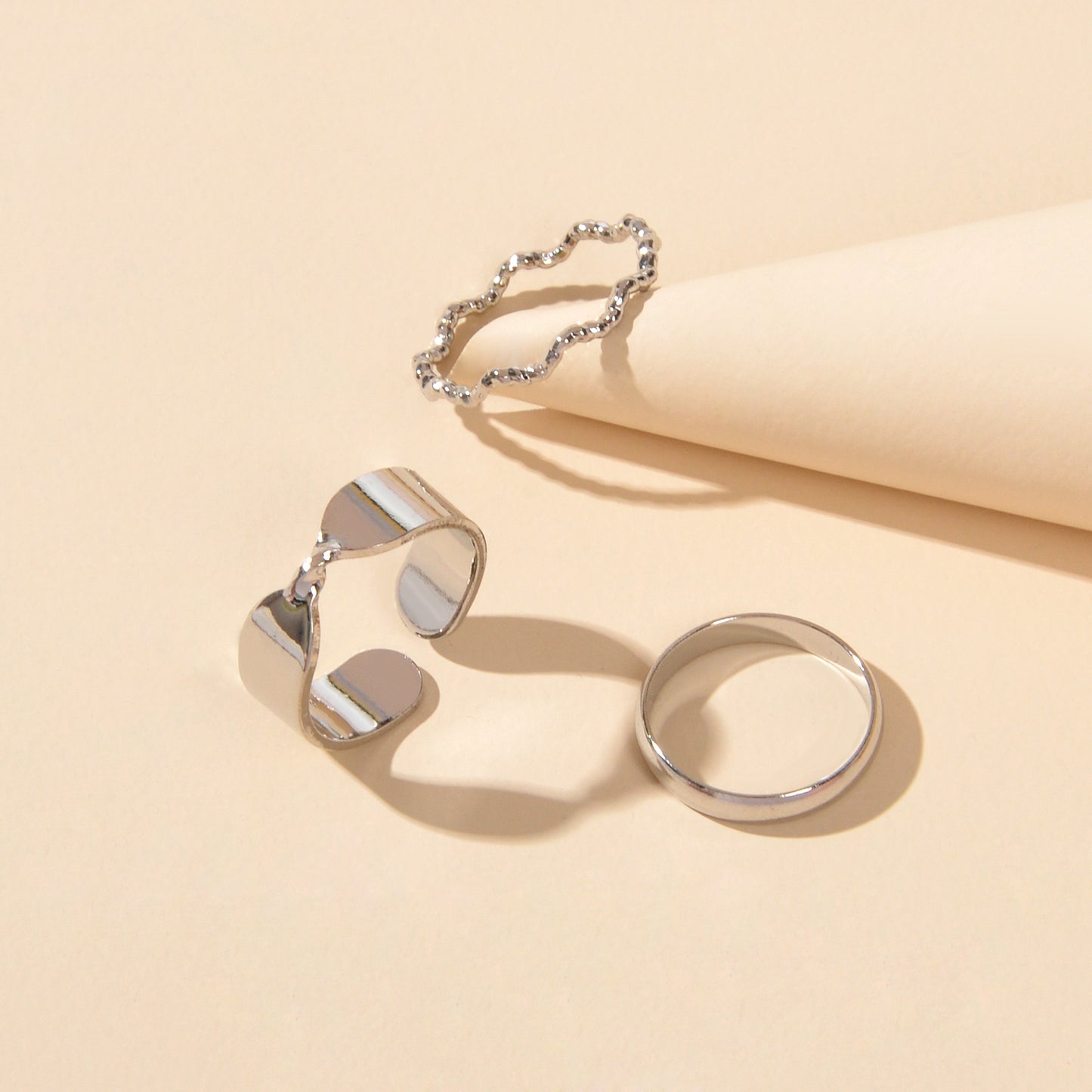 3 pcs Silver Colour Stackable Multiple Geometric Midi Cool Punk Open Cuff Rings