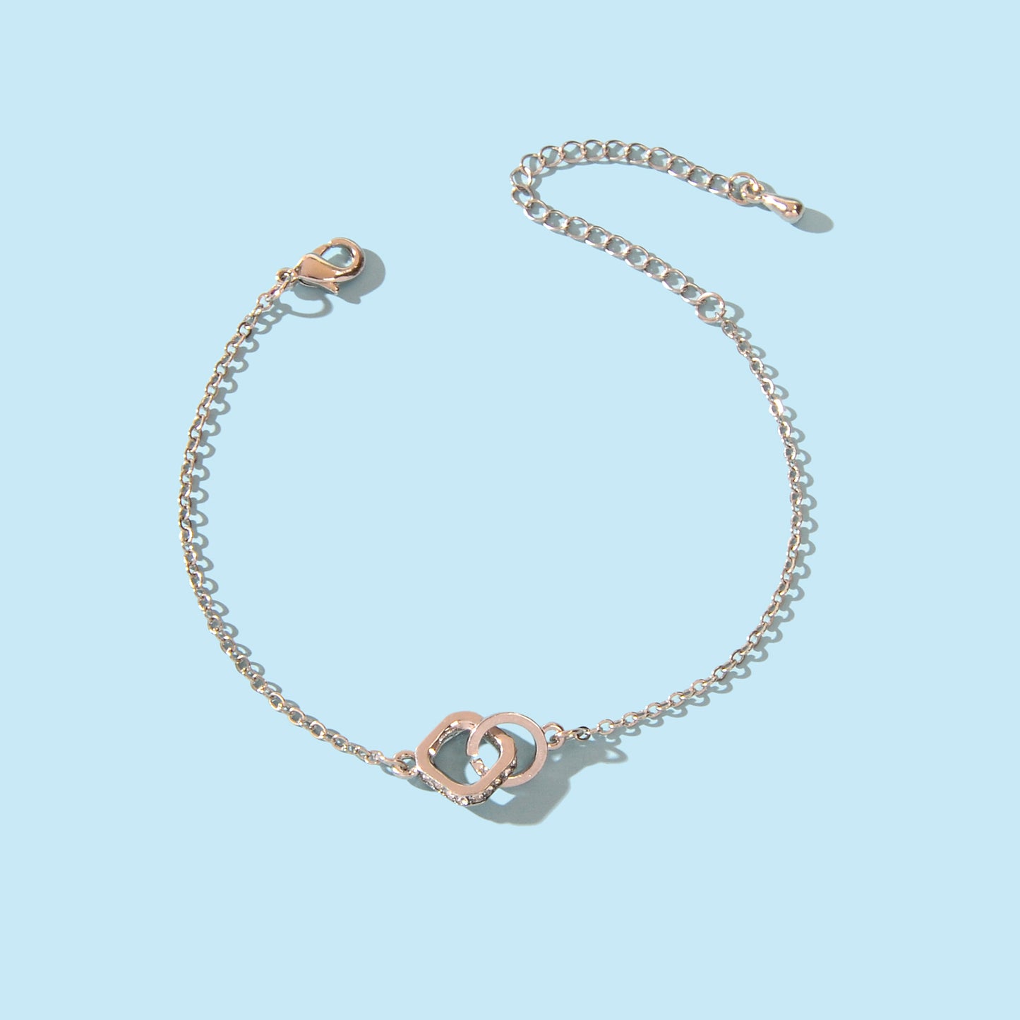 Trendy Jewelry Rhinestone Square Circle Silver Chain Bracelets for Wedding Party