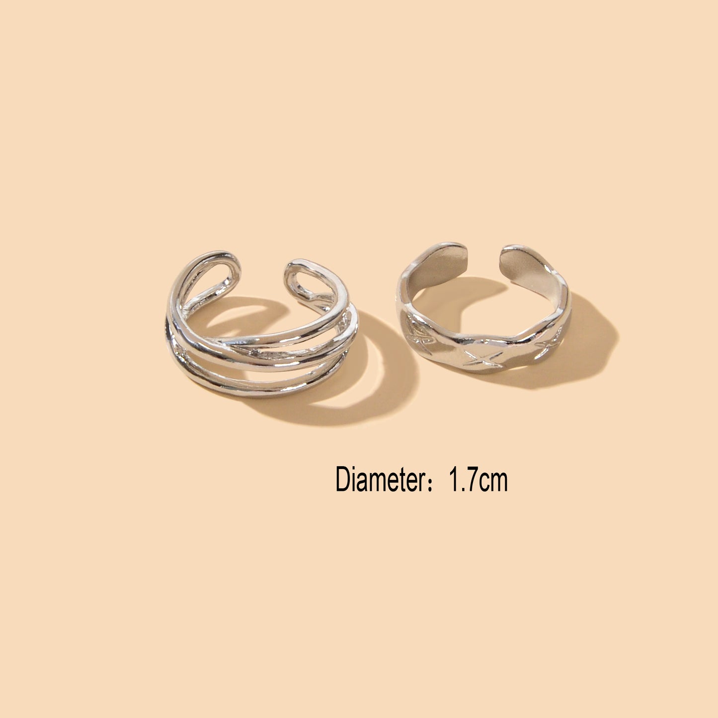 Statement Punk 2 pcs Silver Metal Geometric Multiple Stackable Midi Rings Set