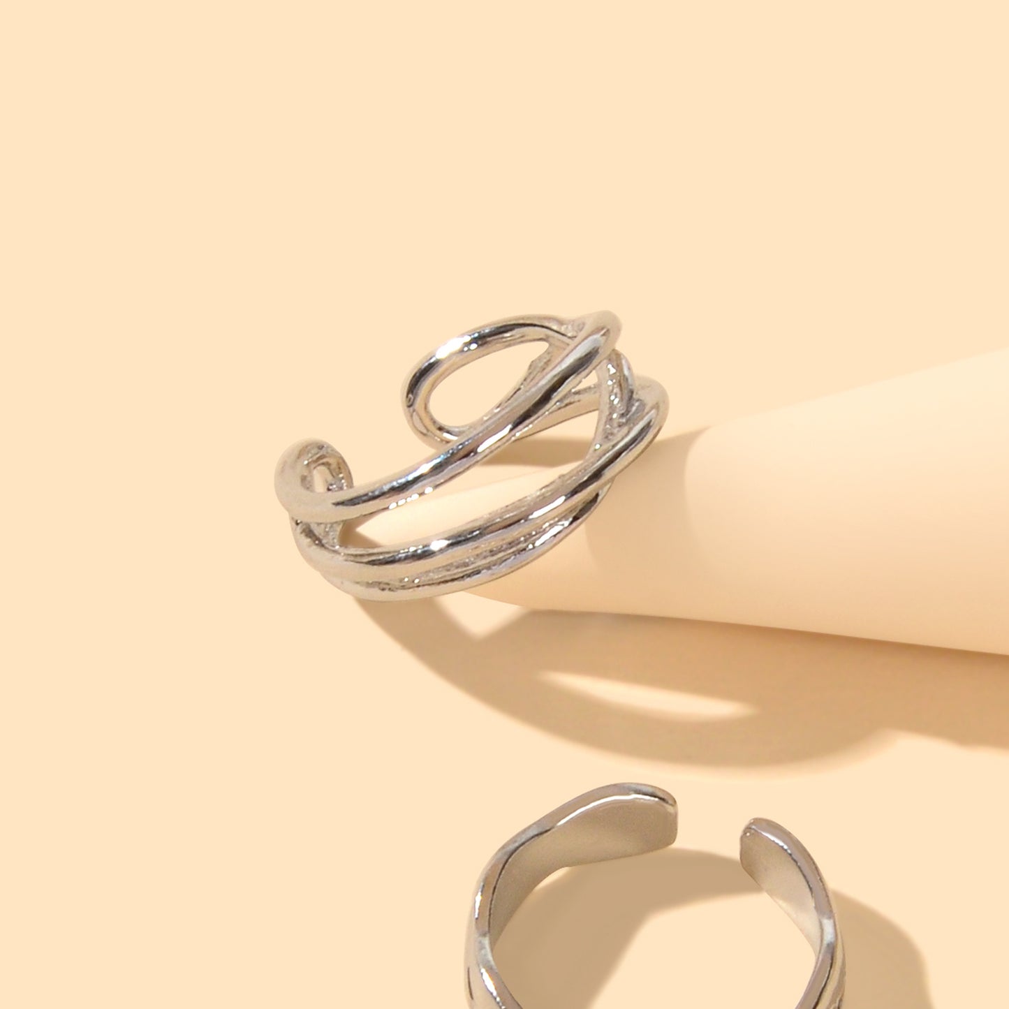Statement Punk 2 pcs Silver Metal Geometric Multiple Stackable Midi Rings Set