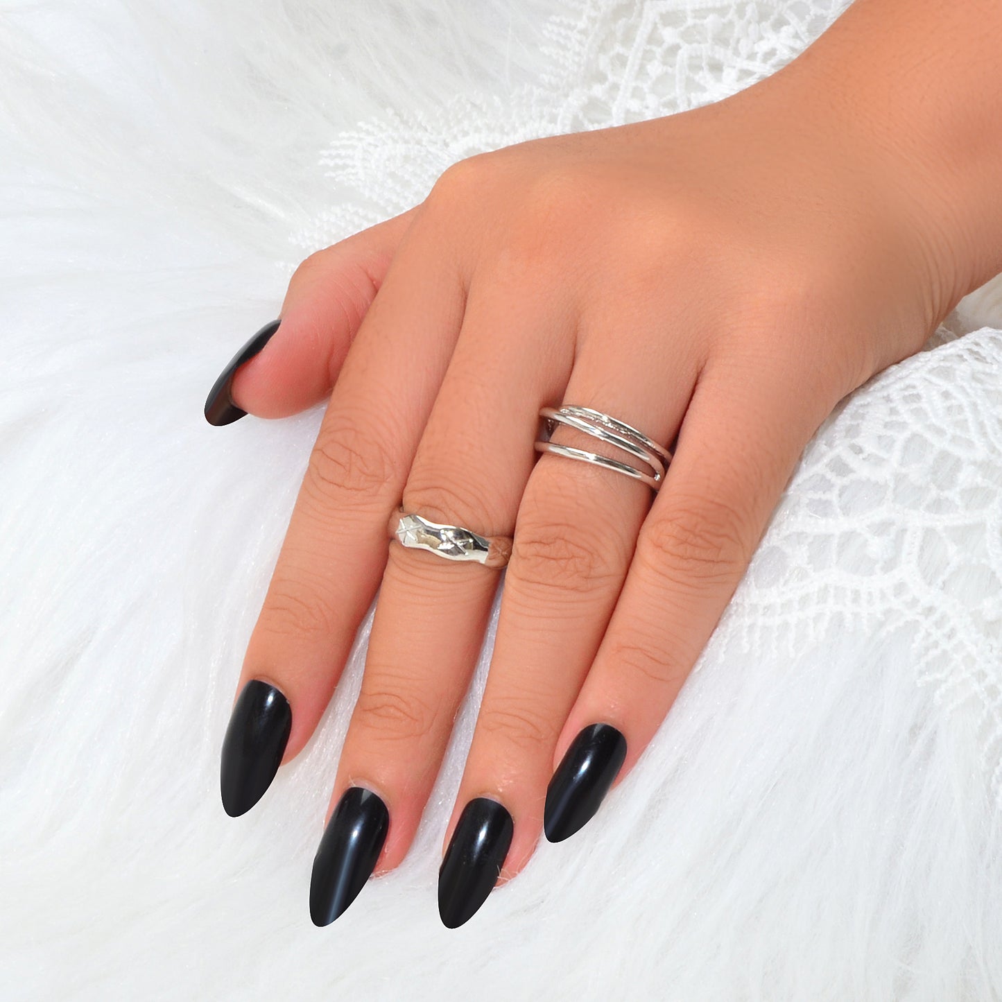 Statement Punk 2 pcs Silver Metal Geometric Multiple Stackable Midi Rings Set