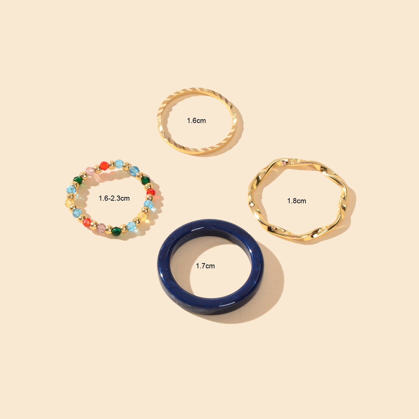 Multiple 4 pcs Geometric Elastic Beads Resin Stackable Midi Knuckle Rings set