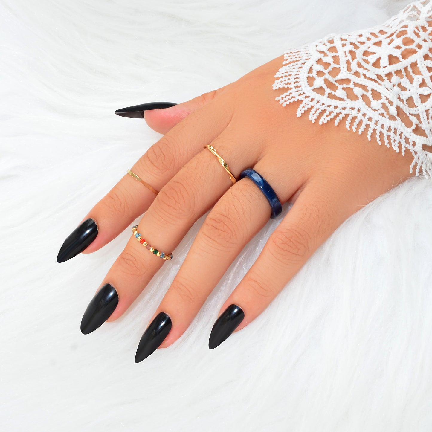Multiple 4 pcs Geometric Elastic Beads Resin Stackable Midi Knuckle Rings set