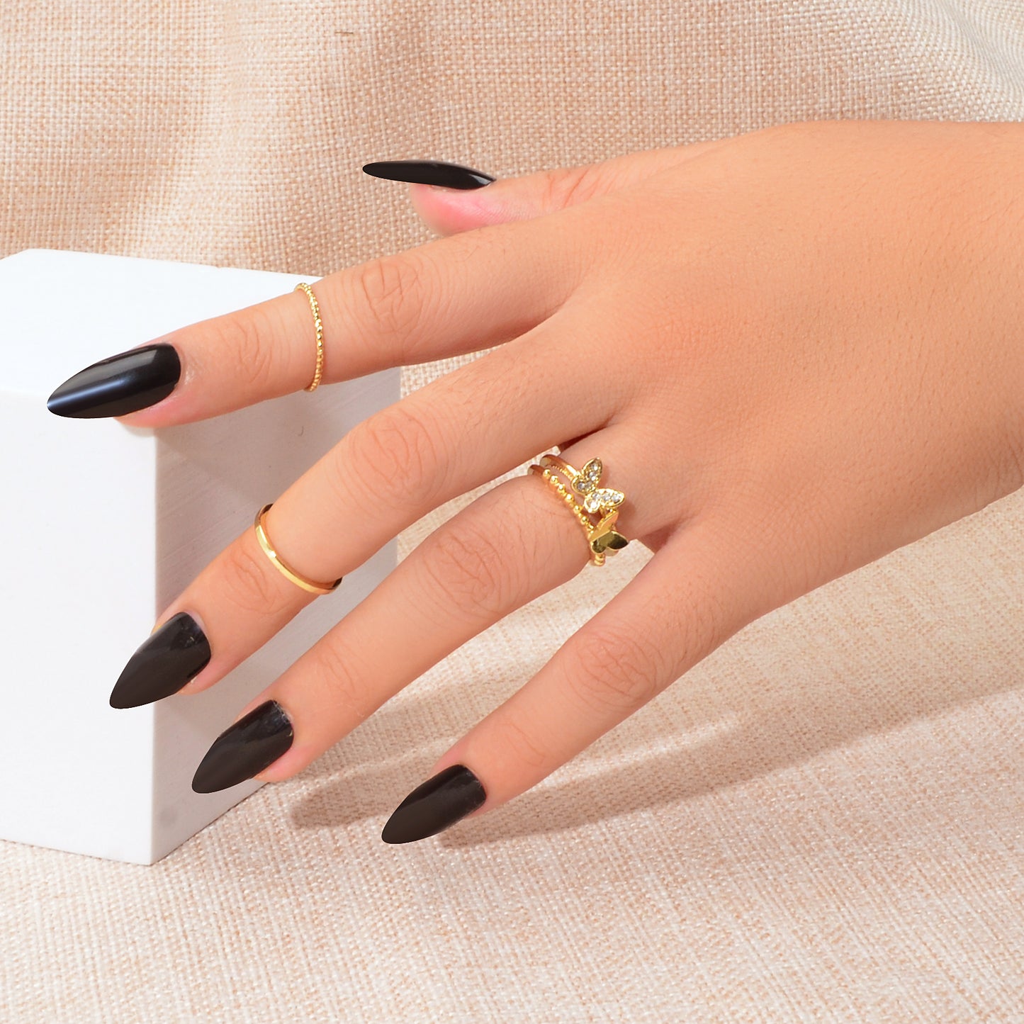 3 pcs Stylish Rhinestone Gold Butterfly Stackable Multiple Midi Finger Rings Set