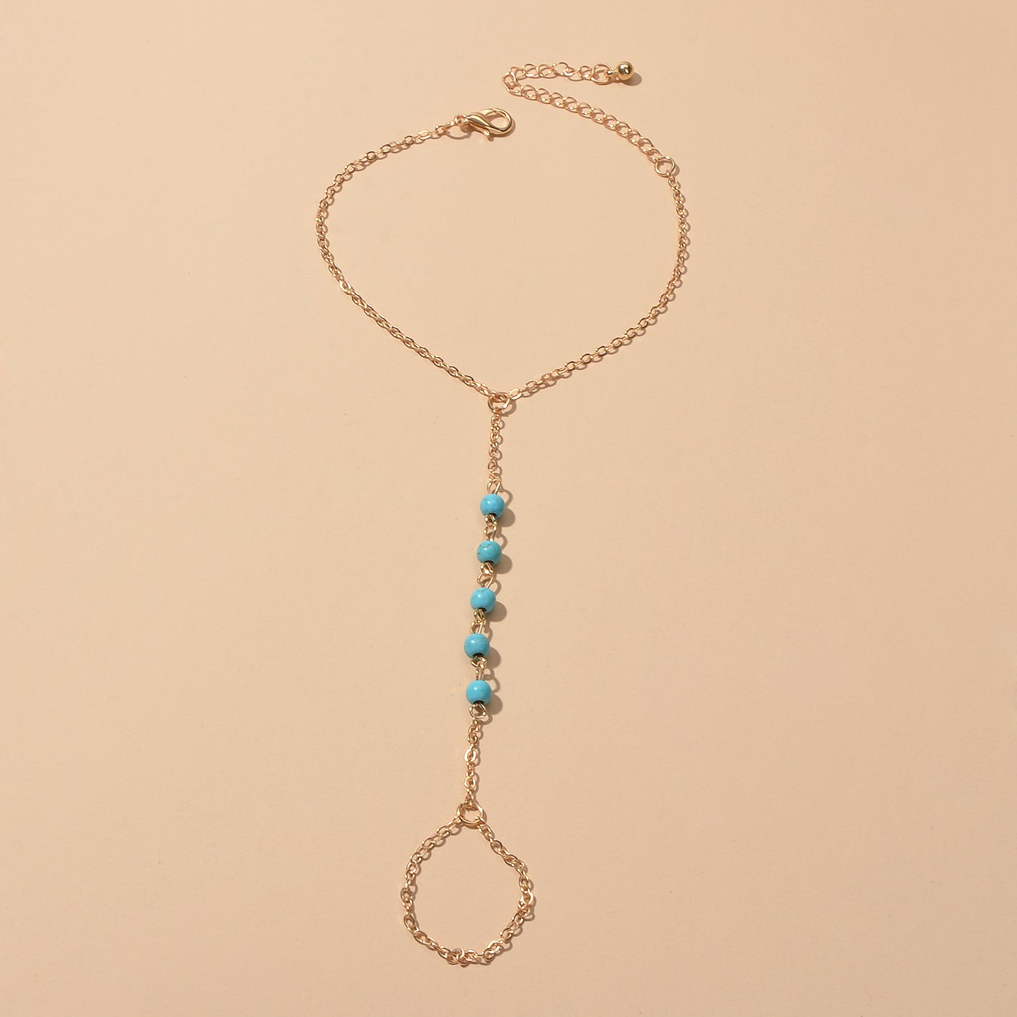 Trendy Jewelry Gold Silver Chain Turquoise Boho Chic Slave Bracelet with Finger