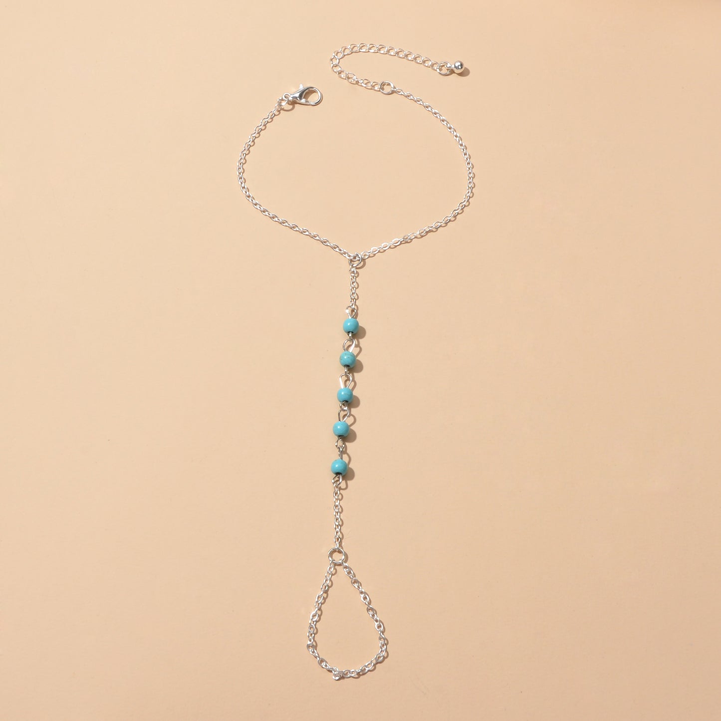 Trendy Jewelry Gold Silver Chain Turquoise Boho Chic Slave Bracelet with Finger