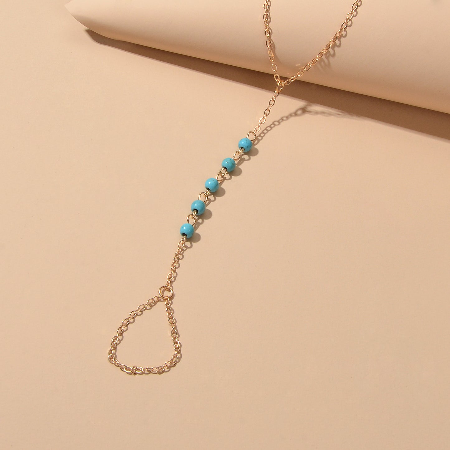 Trendy Jewelry Gold Silver Chain Turquoise Boho Chic Slave Bracelet with Finger