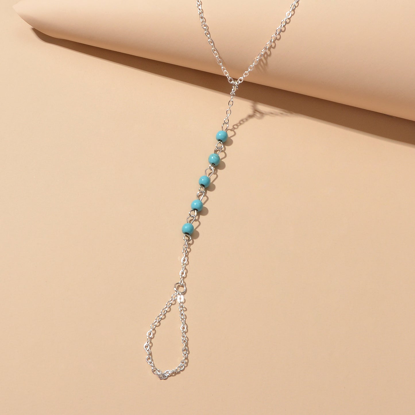 Trendy Jewelry Gold Silver Chain Turquoise Boho Chic Slave Bracelet with Finger