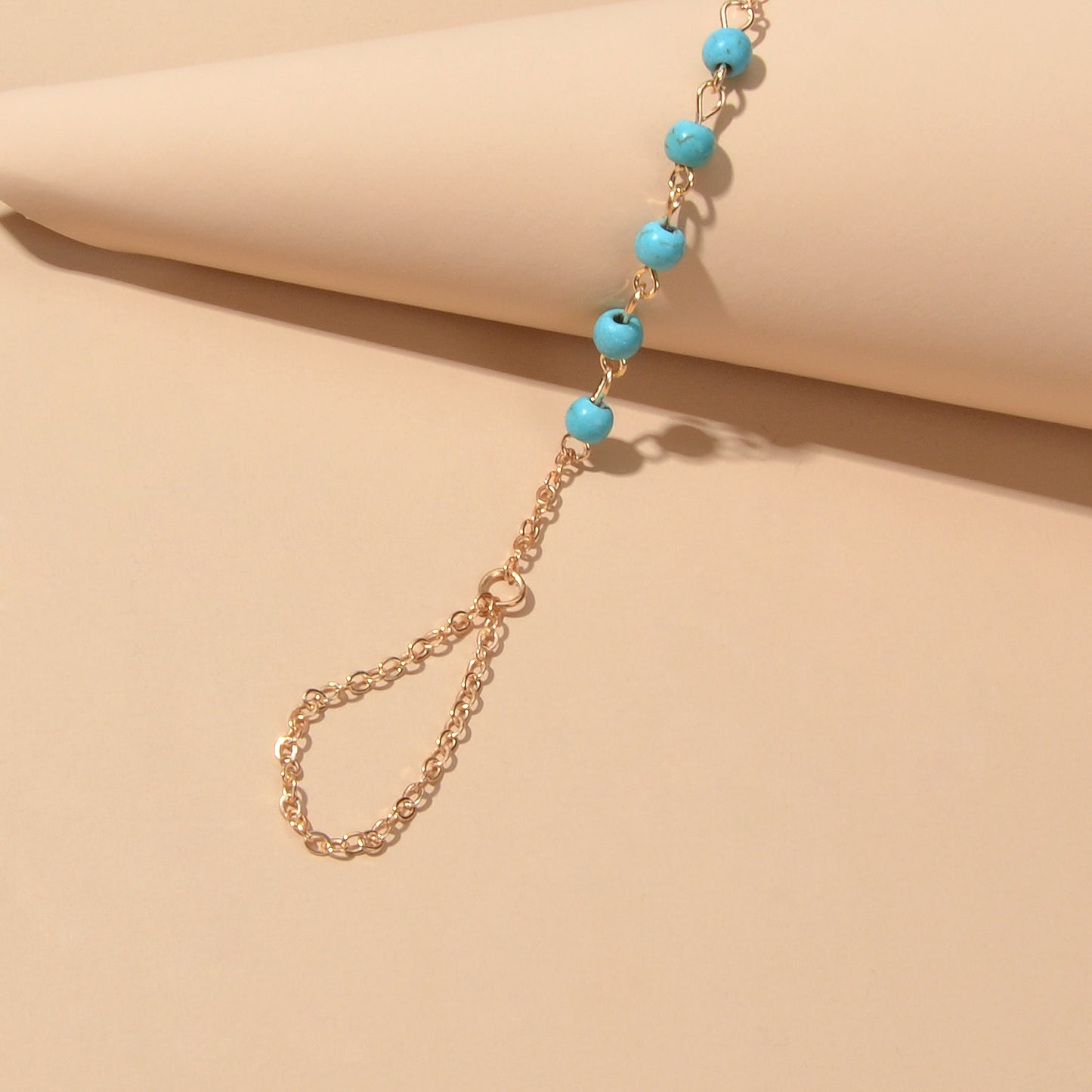 Trendy Jewelry Gold Silver Chain Turquoise Boho Chic Slave Bracelet with Finger