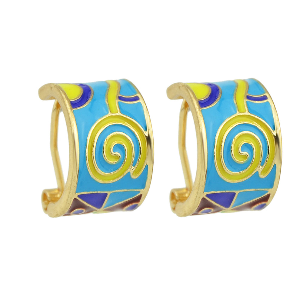 Ethnic Jewelry Colorful Enamel Geometric Pattern Wrap Cuffs Stud Huggie Earrings