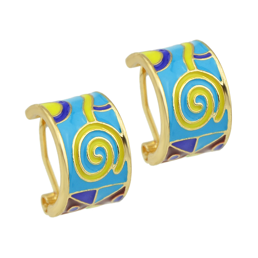 Ethnic Jewelry Colorful Enamel Geometric Pattern Wrap Cuffs Stud Huggie Earrings