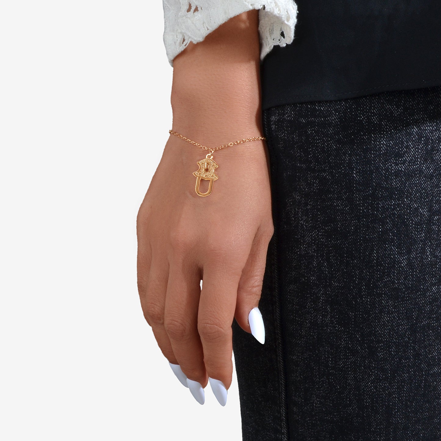 Gold Silver Chain Geometric Lock Charm Bracelet Women Unique Designer Jewellery