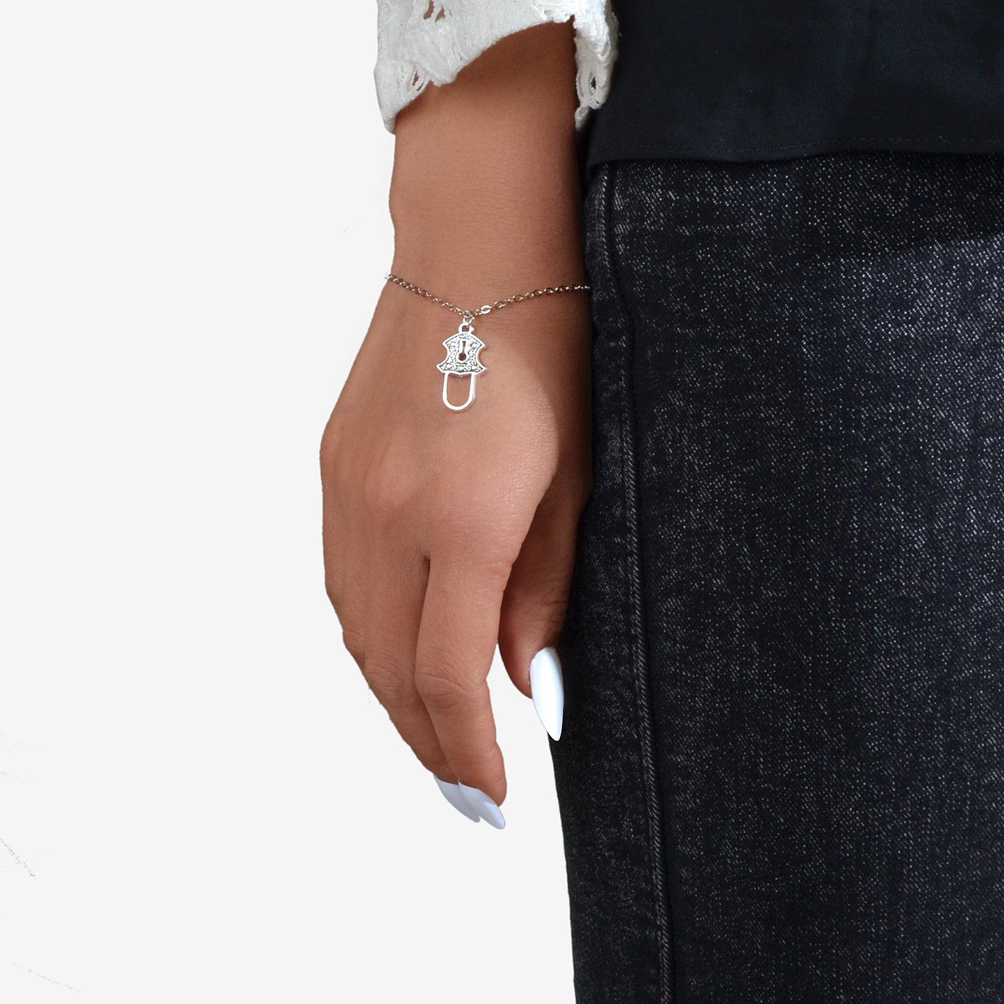 Gold Silver Chain Geometric Lock Charm Bracelet Women Unique Designer Jewellery