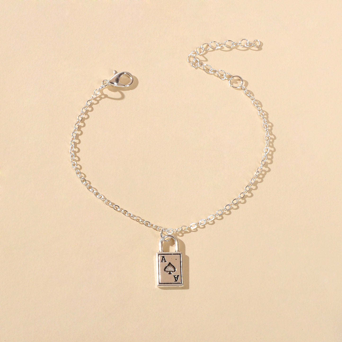 Punk Hip Hop Style Jewellery Silver Chain Playing Cards Charm Women Bracelets