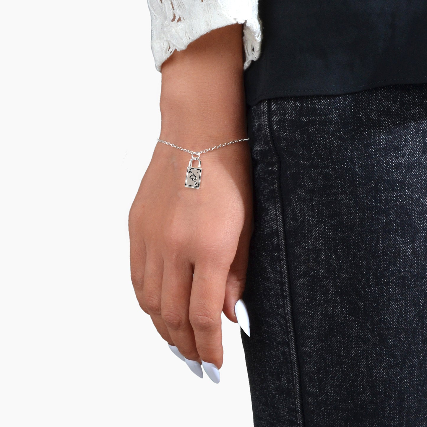 Punk Hip Hop Style Jewellery Silver Chain Playing Cards Charm Women Bracelets