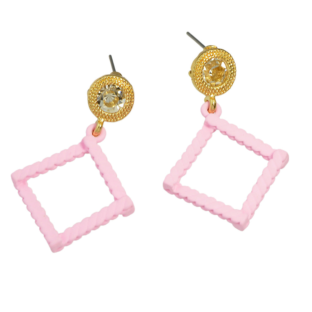 Candy Color Square Charm Dangle Rhinestone Decor Geometric Pendant Stud Earrings
