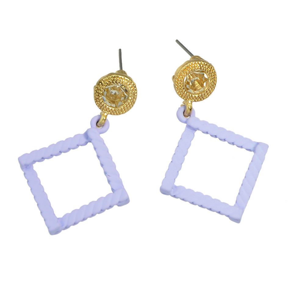 Candy Color Square Charm Dangle Rhinestone Decor Geometric Pendant Stud Earrings