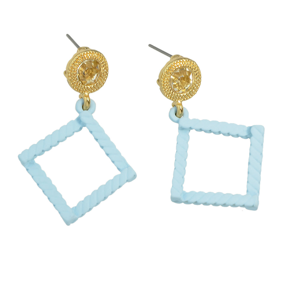 Candy Color Square Charm Dangle Rhinestone Decor Geometric Pendant Stud Earrings