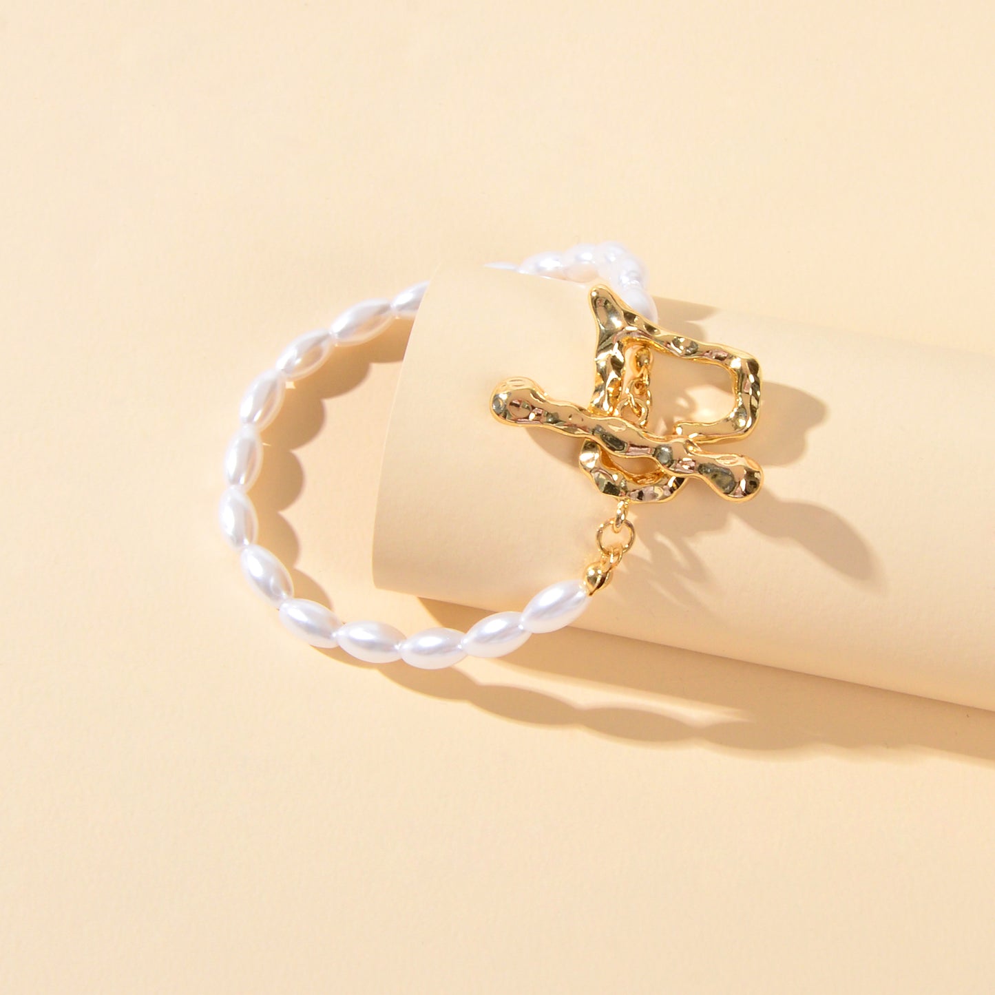 Textured Bridal Jewellery Retro Pearl Beads Gold Heart Charm Wedding Bracelet