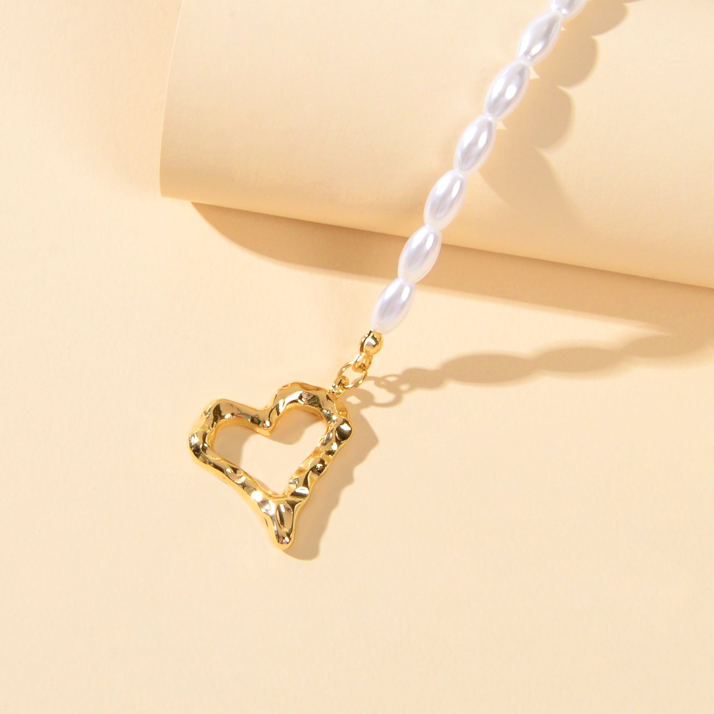 Textured Bridal Jewellery Retro Pearl Beads Gold Heart Charm Wedding Bracelet
