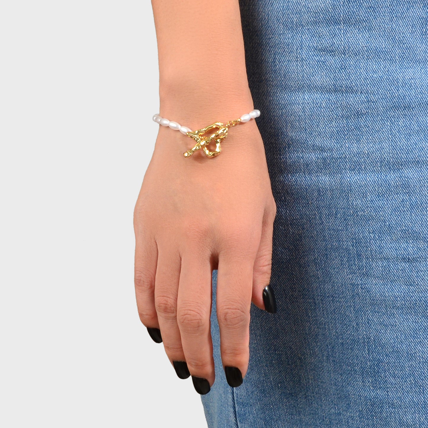 Textured Bridal Jewellery Retro Pearl Beads Gold Heart Charm Wedding Bracelet