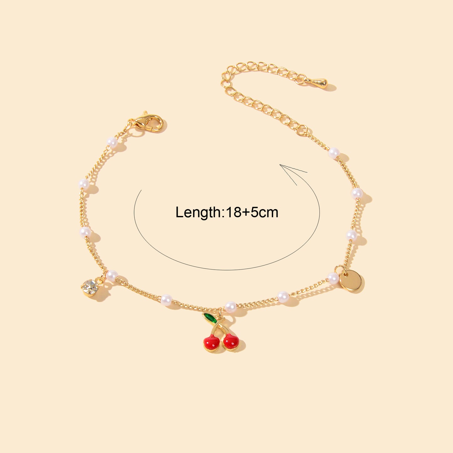 Pearl Beads Disc Charm Gold Chain Red Cherry Charm Bracelet Women Dainty Gift