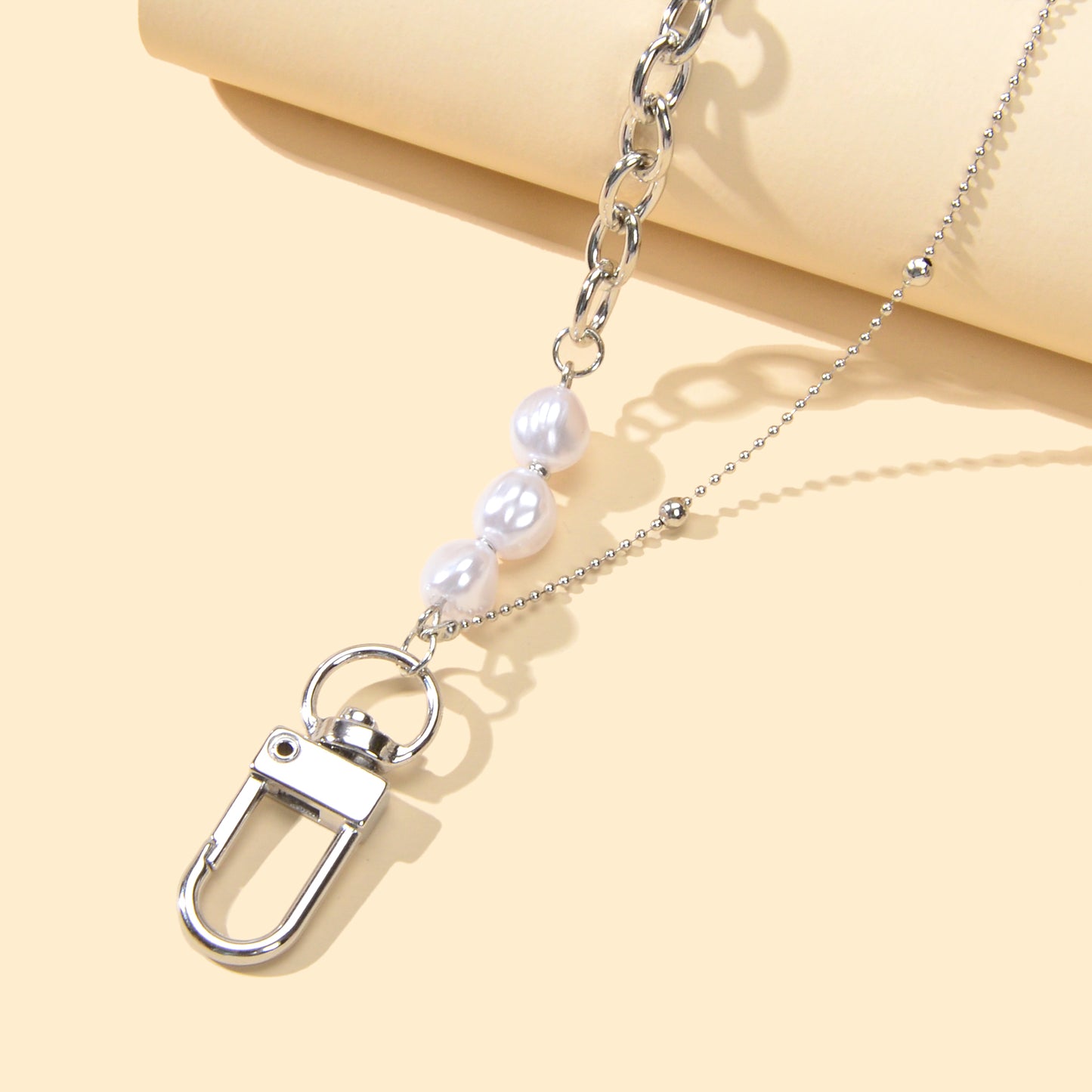 Punk Retro Faux Pearl Decor Double layer Silver Chain Lock Fashion Bracelet Gift