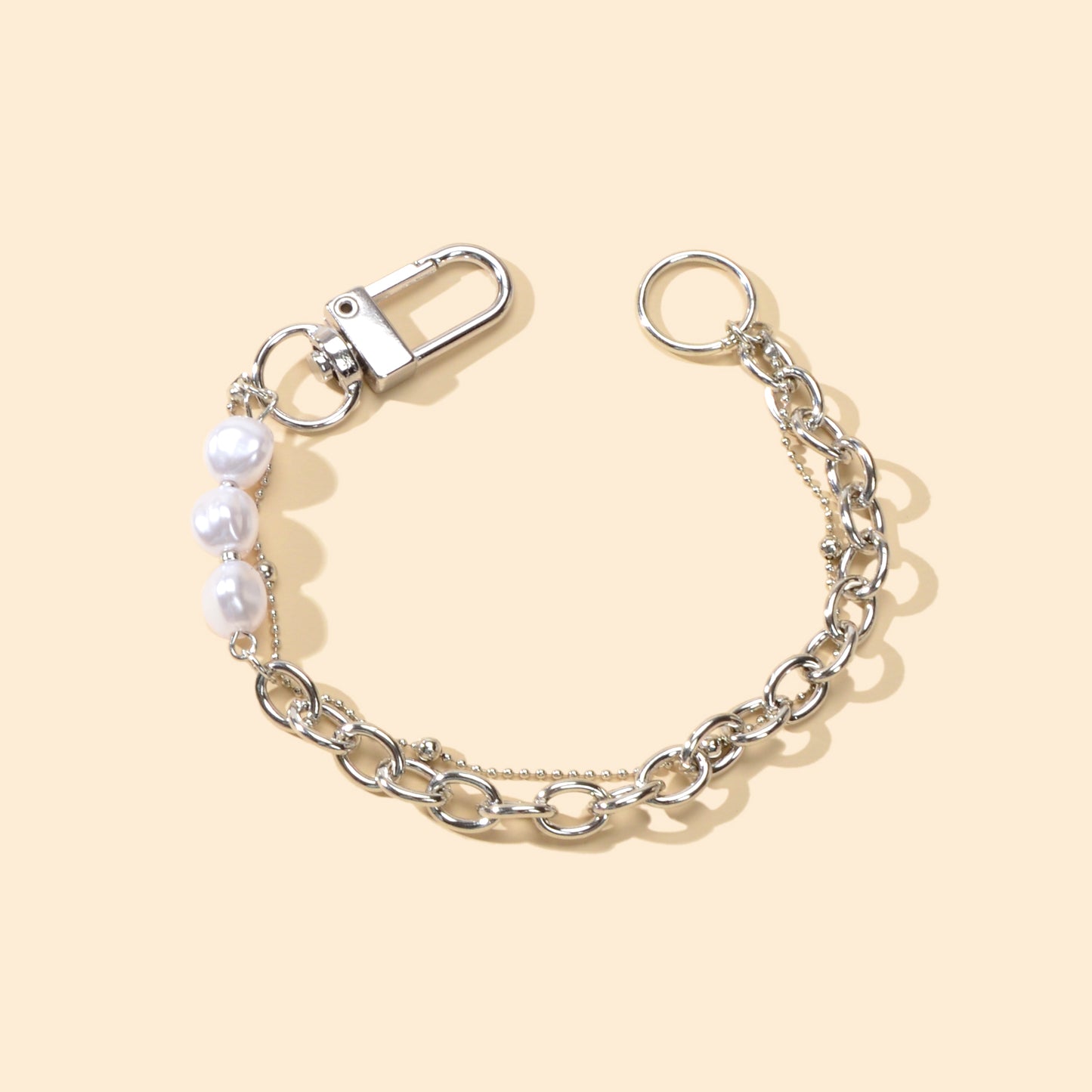 Punk Retro Faux Pearl Decor Double layer Silver Chain Lock Fashion Bracelet Gift