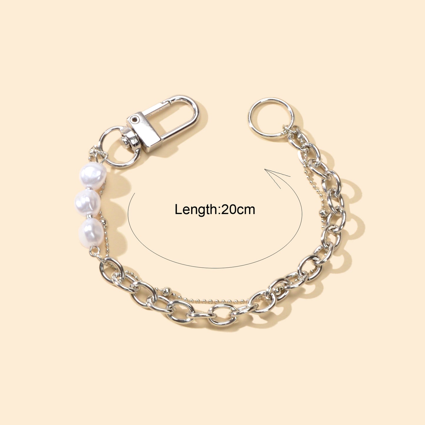 Punk Retro Faux Pearl Decor Double layer Silver Chain Lock Fashion Bracelet Gift