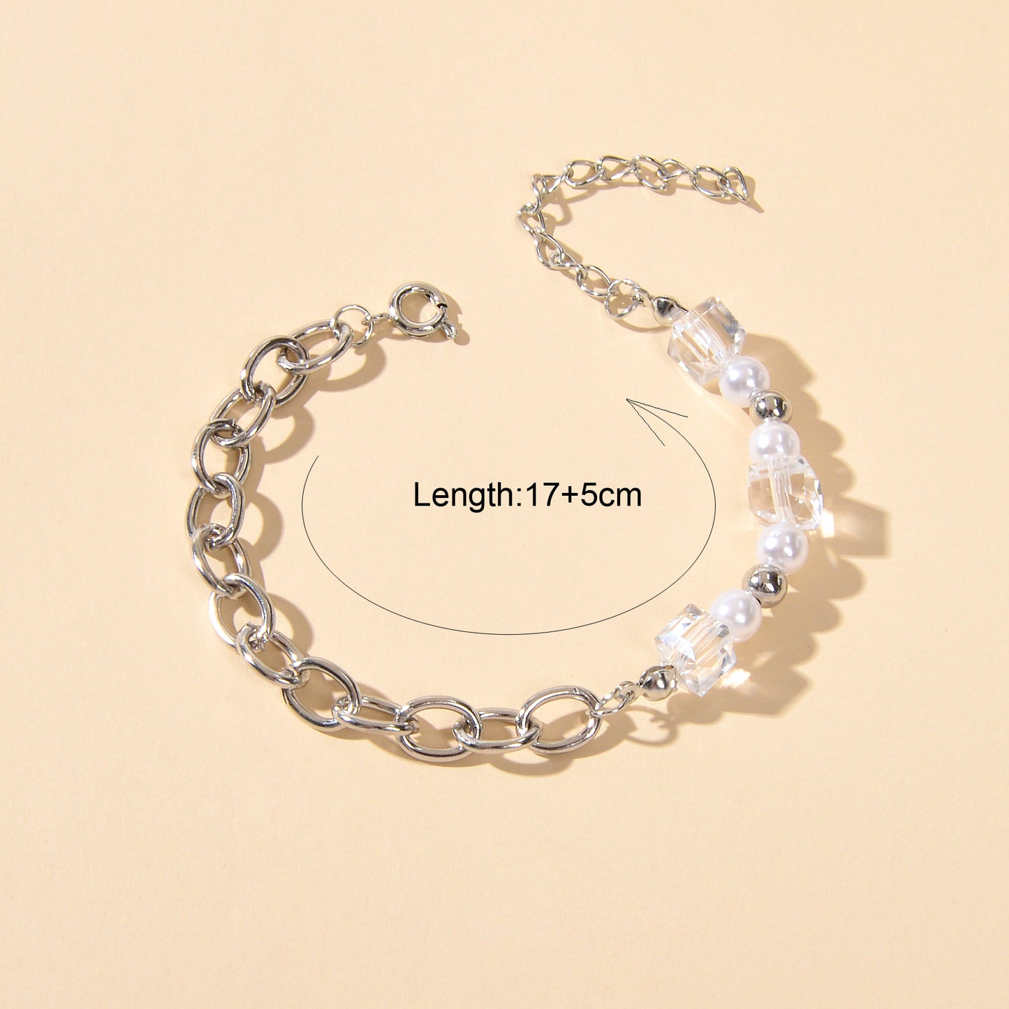 Trendy Accessories Transparent Beads Pearl Silver Chain Bracelet Female Jewelry