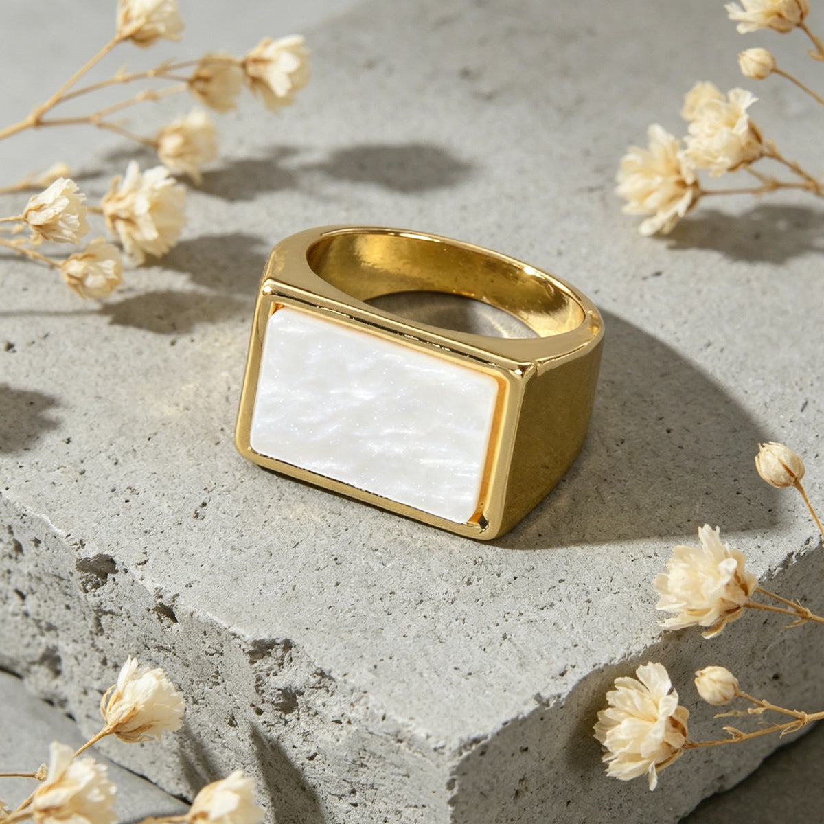 Textured Jewellery Square White Punk Gold Finger Ring Fashion Women Accessories