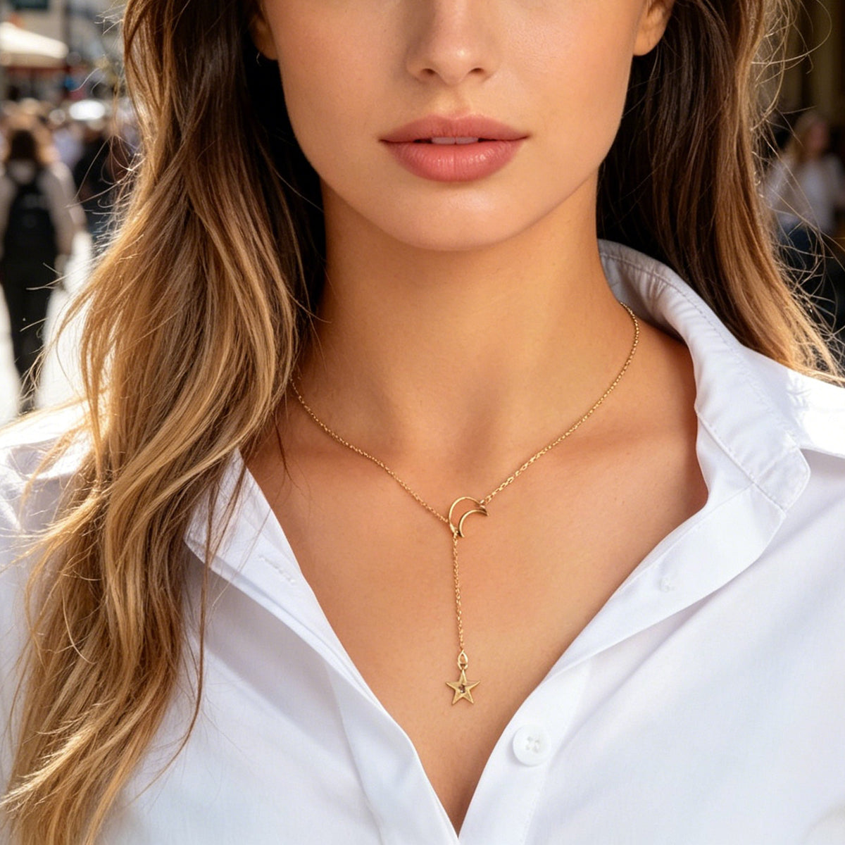 Dangle Y Lariat Crescent Moon Star Drop Charm Necklace Women's Choker Party Gift