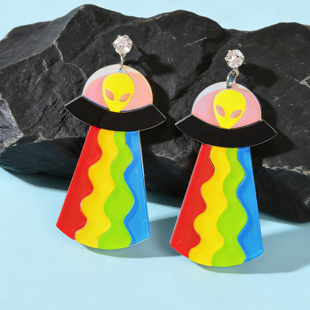 Statement Jewelry Candy Color Resin Saucerman Big Geometric Dangle Punk Earrings