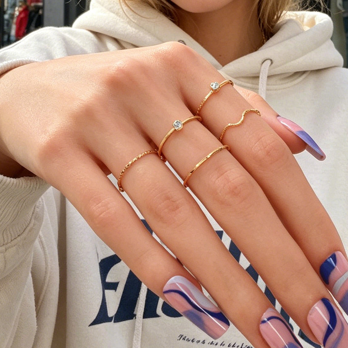 5pcs Fashion Jewellery Gold Silver with Rhinestone Midi Finger Knuckle Rings set