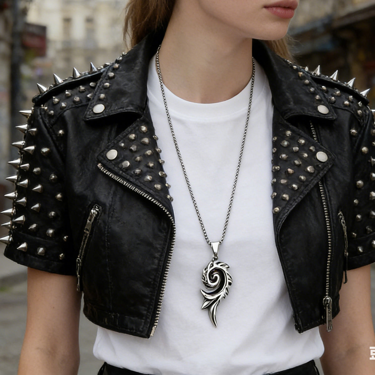 1pc Punk Rock Style Stainless Steel Long Chain Geometric Pendant Necklace Men Party Daily Jewelry